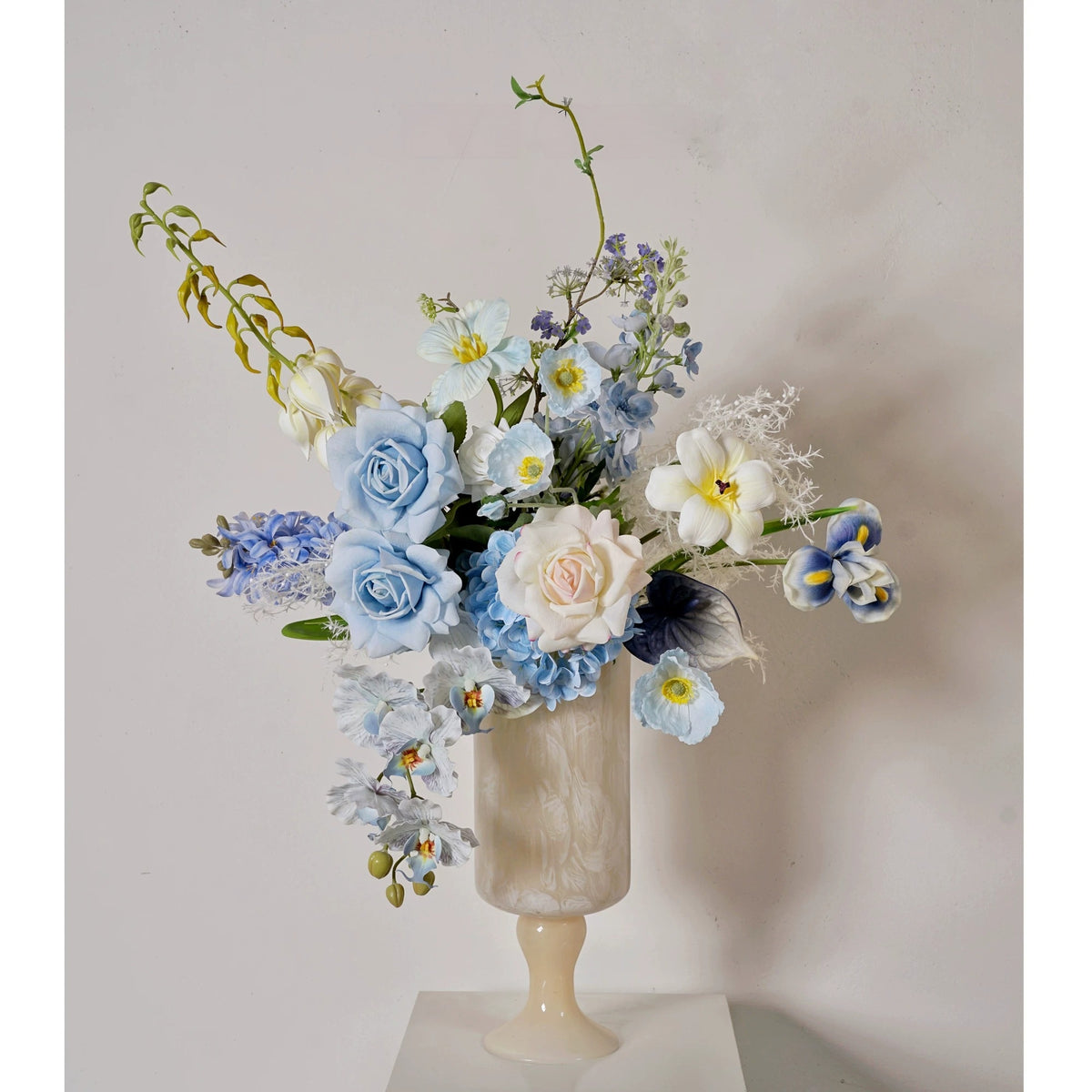 ValarFlower Dusty Blue Artificial Flower Arrangement, Elegant Orchid Rose Floral Decor for Wedding and Home VB-291