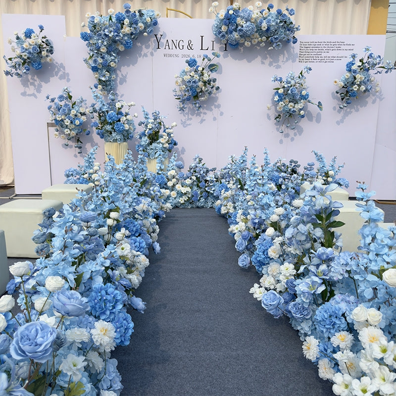 Valar Flower Sky Blue Phalaenopsis Aisle Floral Runner — Artificial Wedding Ceremony & Engagement Path Decor WF-109