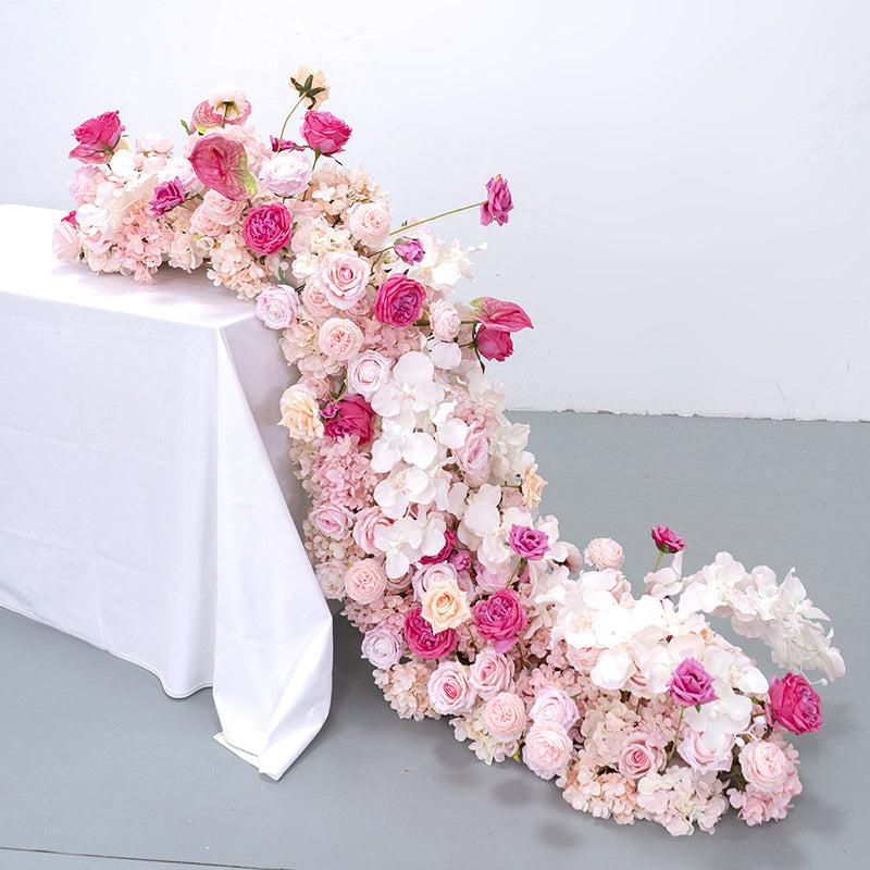 Elegant Pink and White Floral Wedding Table Runner, Artificial Flower Arrangement, Reception Decor & Event Display FA-216