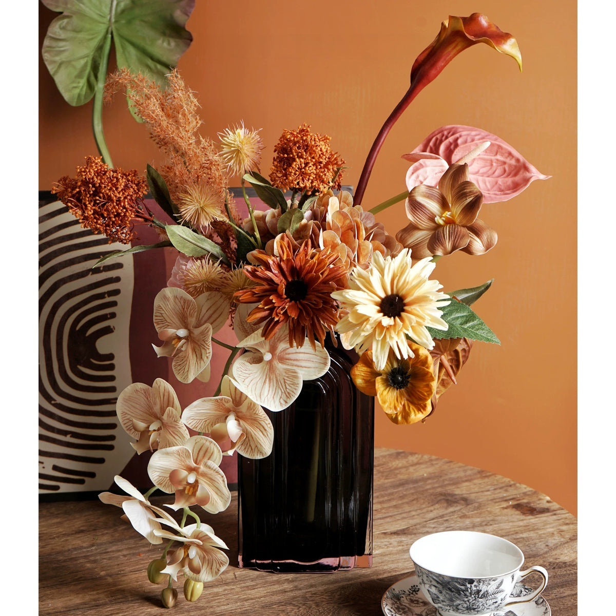 Arreglo de Ramo Floral con Tema Elegante de Otoño | Flores Artificiales de Lujo para Boda y Decoración Interior del Hogar VB-113 (Sin Jarrón)