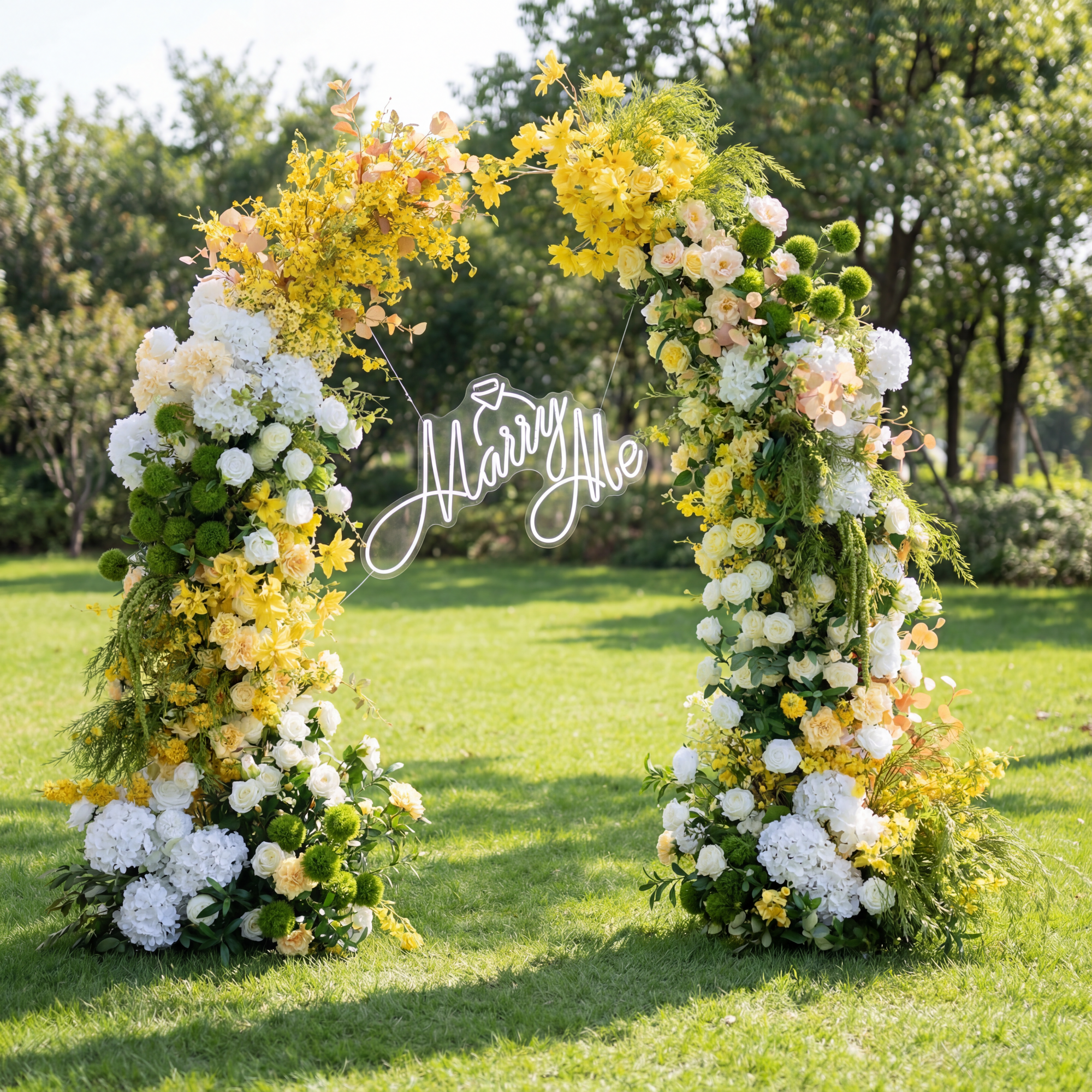 Elegant Moon Shape Wedding Ceremony Floral Horn Arch - Artificial Flower Arch for Weddings, Events, and Special Occasions VA-313