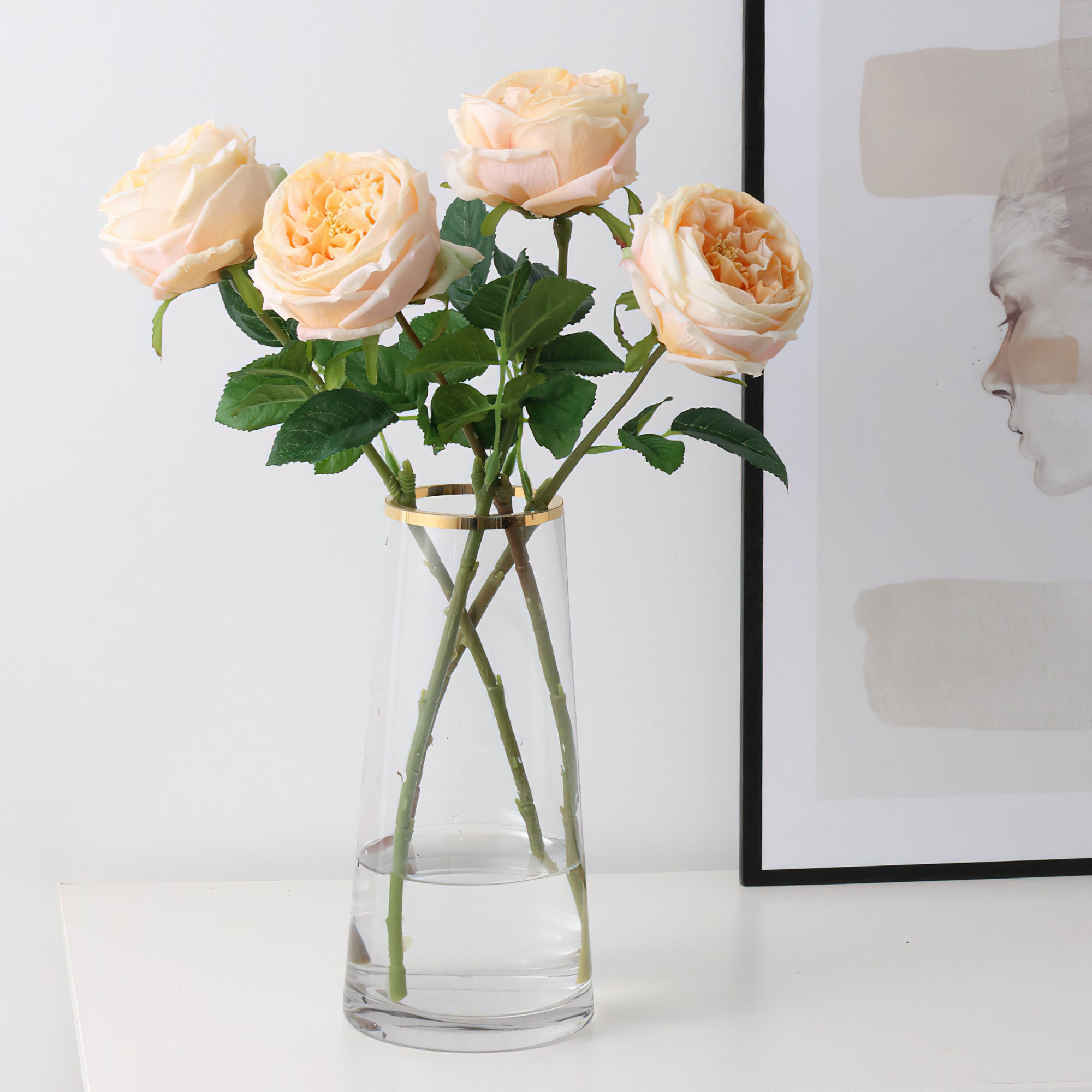 Luxurious Austin Rose Artificial Bouquet - Realistic Silk Flowers for Wedding Decor & Photographic Props - Ideal for Table Settings & Gifts