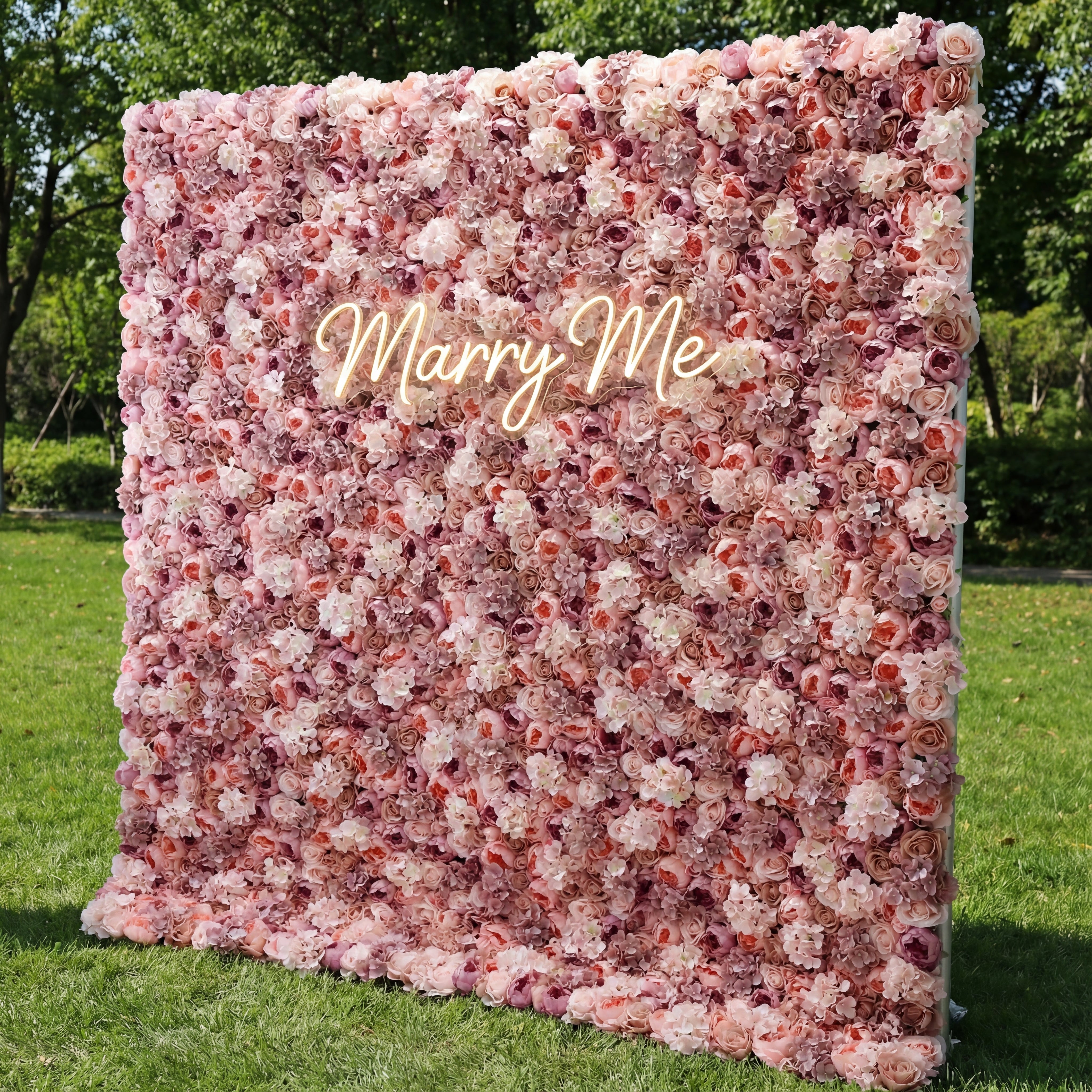 Valar Flowers Roll Up Fabric Artificial Ruddy Pink Flower Wall Wedding Backdrop, Floral Party Decor, Event Photography-VF-021