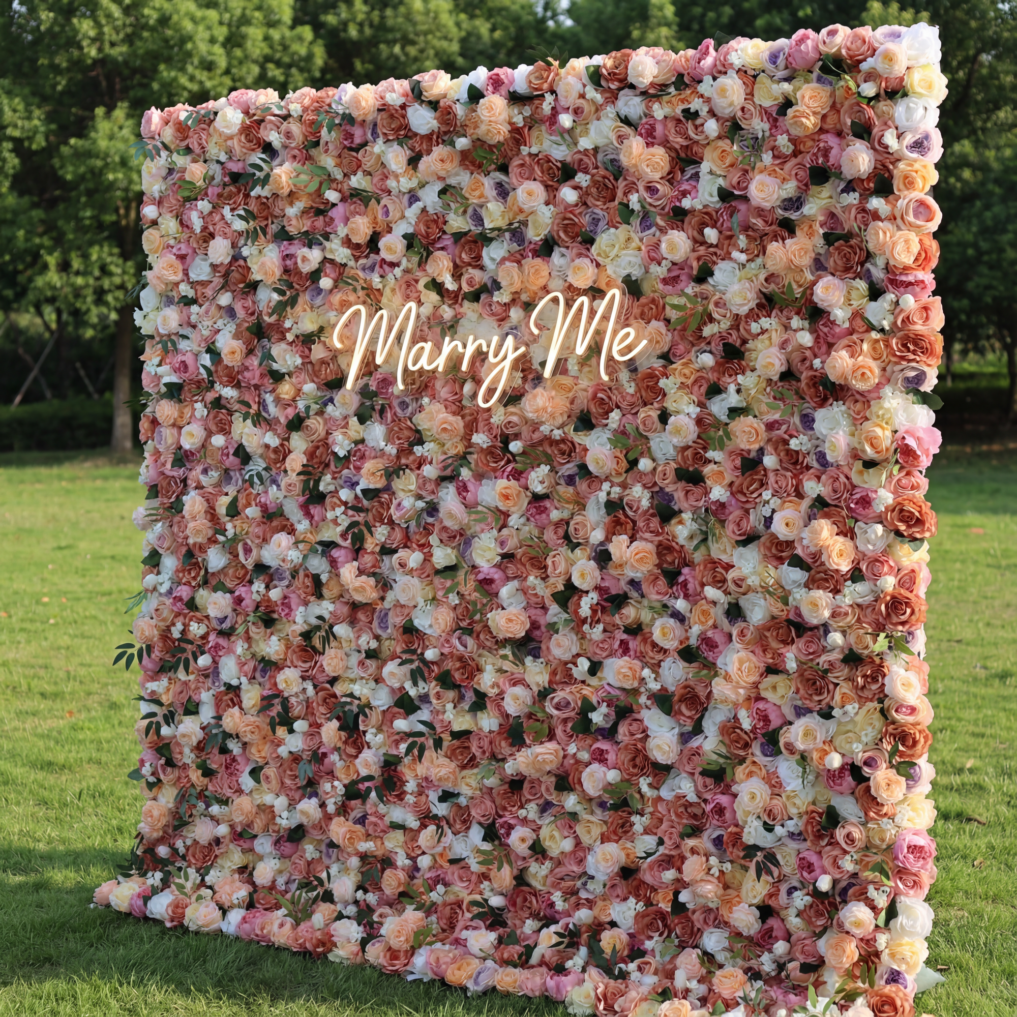 Valar Flowers Roll Up Fabric Artificial Mixed of Petite Orchid, Grape, Desert Sand, Dark Sienna Flowers Carpet Flower Wall Wedding Backdrop, Floral Party Decor, -VF-023