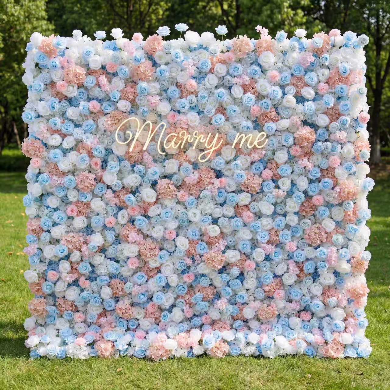 ValarFlower Pastel Blue & Blush Pink Floral Extravaganza Wall: A Dreamy, Elegant Masterpiece for Whimsical Celebrations VF-617