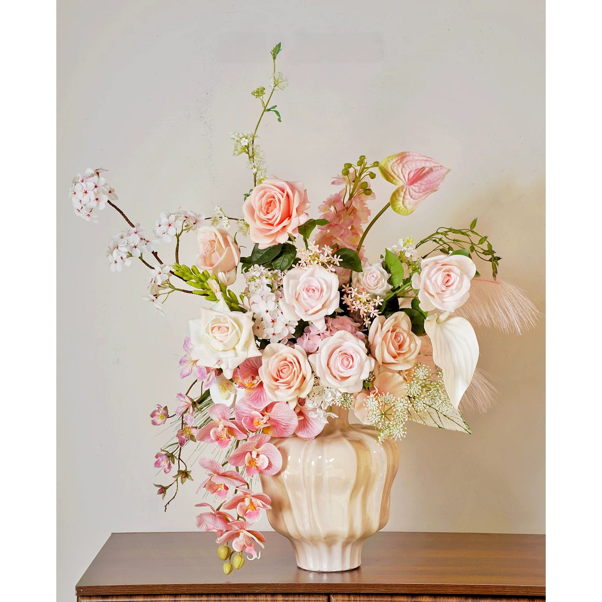 ValarFlower Soft Pink Artificial Flower Arrangement, Romantic Rose Orchid Floral Decor for Wedding and Home VB-289