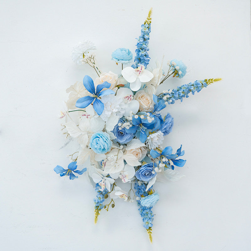 ValarFlower Luxury Artificial Wedding Floral Installation Set, Blue & White Faux Flower Decor, Ceremony Backdrop Arrangement, Event Venue Decoration FA-356