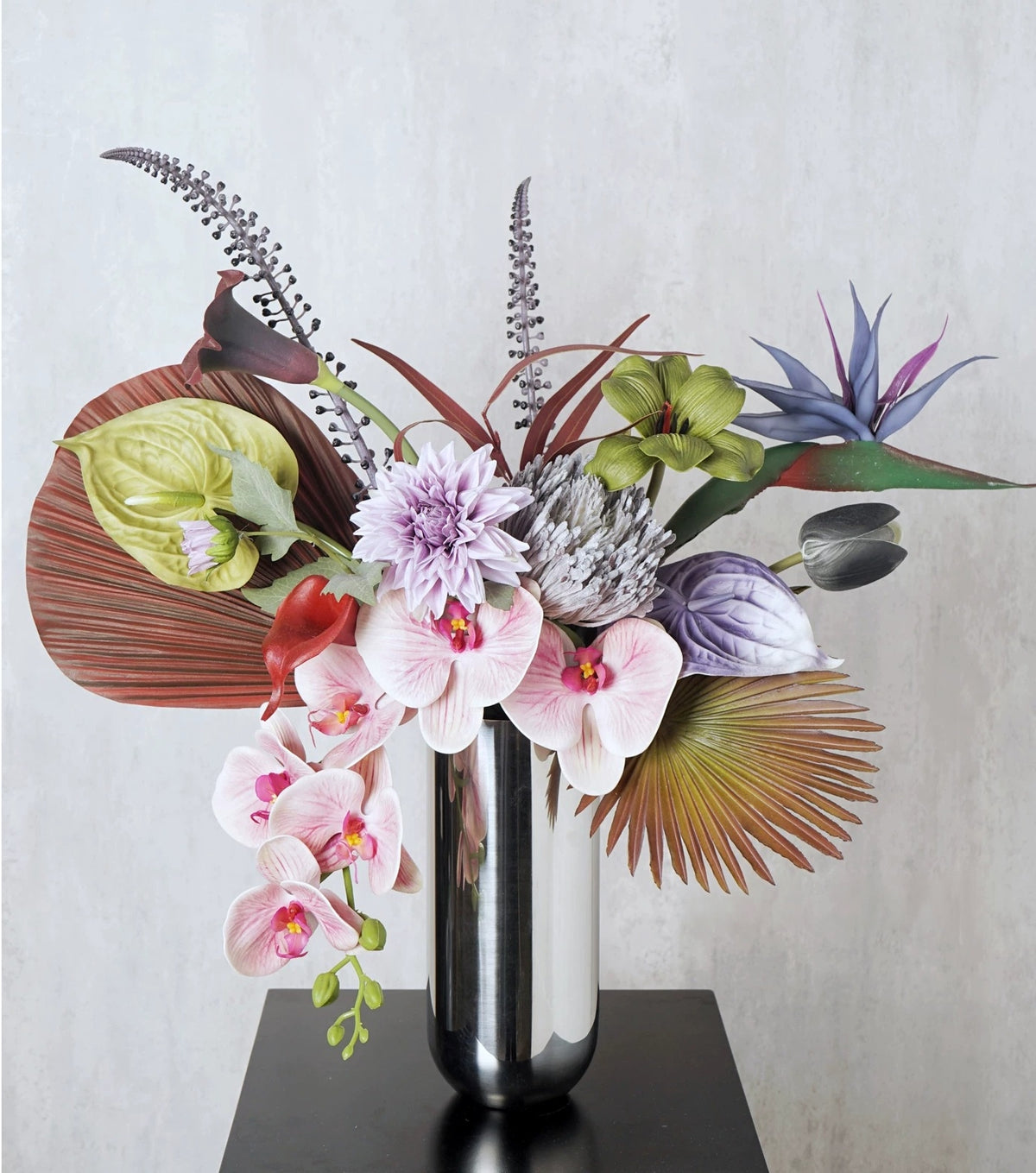ValarFlower Moody Pink Artificial Flower Arrangement, Dark Tropical Orchid Floral Decor for Home and Event Styling VB-305