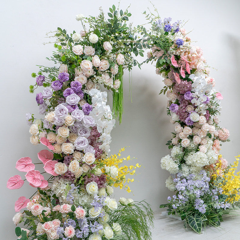 Arche florale élégante en forme de lune pour cérémonie de mariage - Arche de fleurs artificielles pour mariages, événements et occasions spéciales