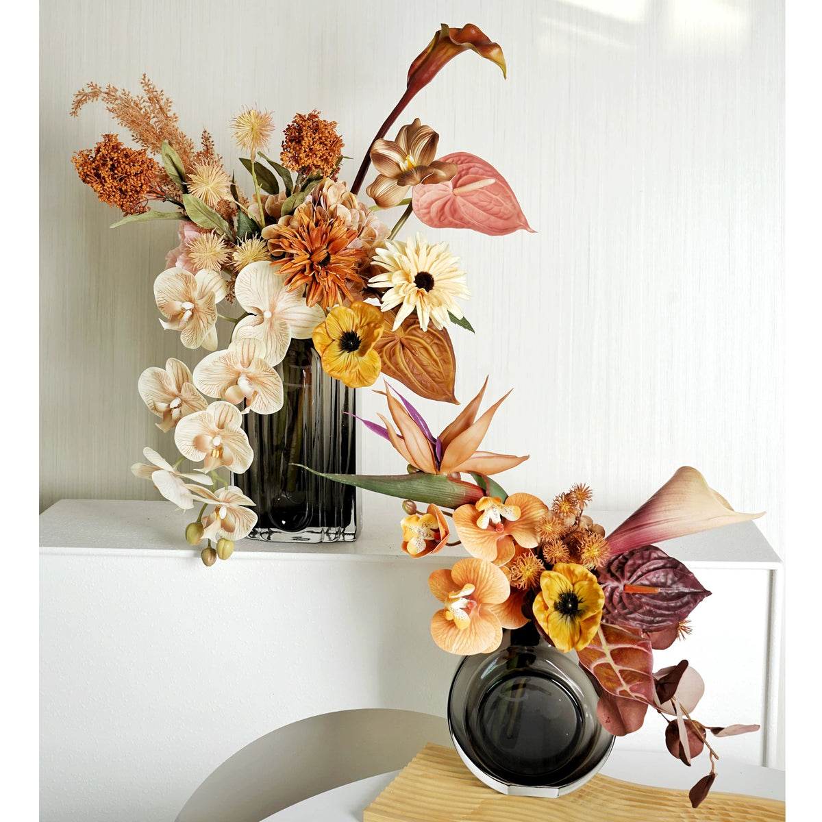 Arreglo de Ramo Floral con Tema Elegante de Otoño | Flores Artificiales de Lujo para Boda y Decoración Interior del Hogar VB-113 (Sin Jarrón)