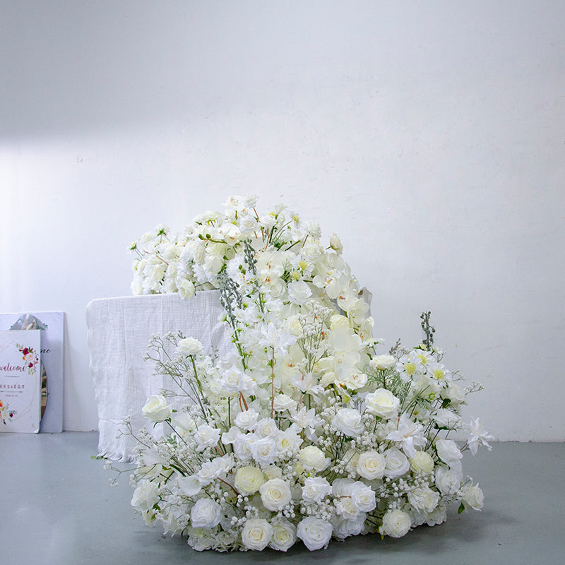 Elegant White Floral Wedding Table Runner, Artificial Flower Arrangement, Reception Decor & Event Display FA-220