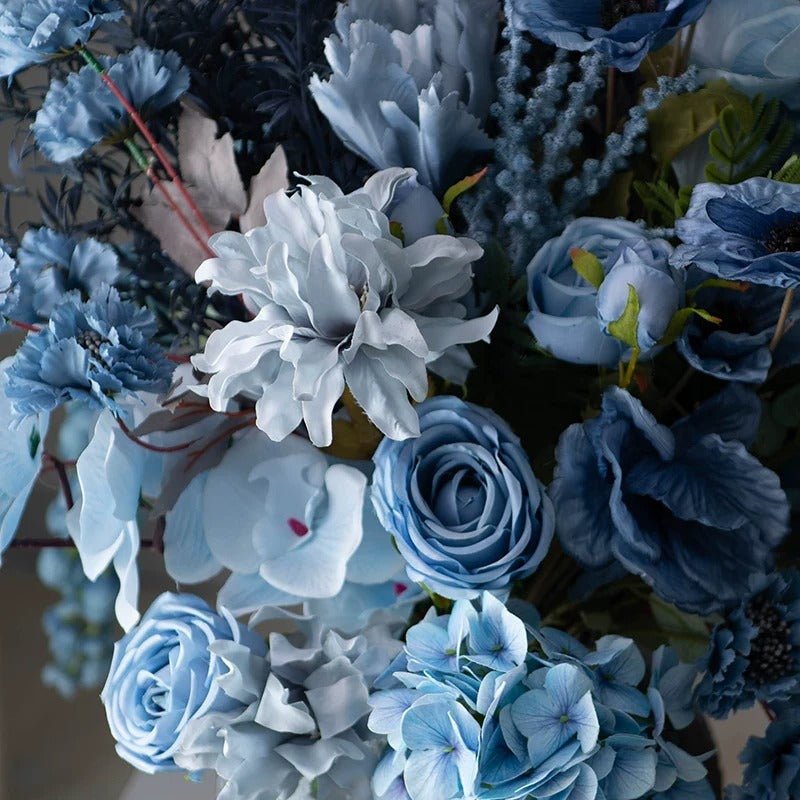 ValarFlower Dusty Blue Artificial Flower Arrangement, Elegant Vase Floral Decor with Roses, Hydrangeas and Orchids VB-273