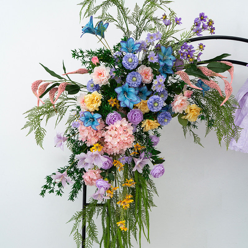 ValarFlower Luxury Artificial Wedding Arch Floral Installation, Colorful Faux Flower Ceremony Backdrop, Garden Party Decor, Event Entrance Decoration with Floral Arrangements FA-357