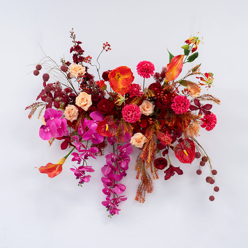 Valar Flower Luxury Artificial Wedding Flower Set – Red & Orange Floral Decoration for Reception, Party Backdrop & Centerpieces FA-303