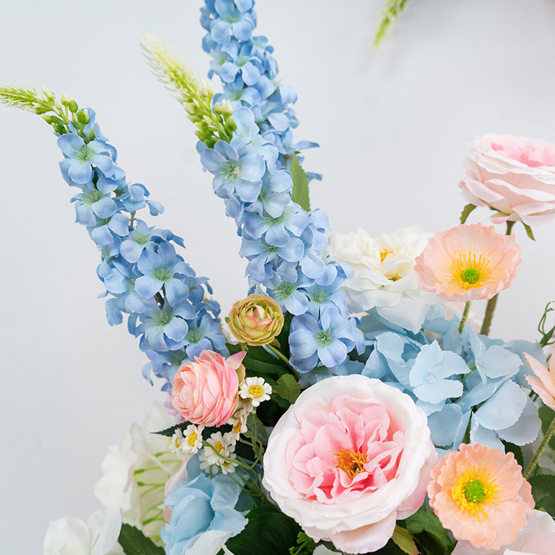 ValarFlower Pink Blue Artificial Floral Wedding Arrangement Set, Faux Flower Decor for Ceremony Aisle, Welcome Area, Outdoor Wedding & Party Event FA-352