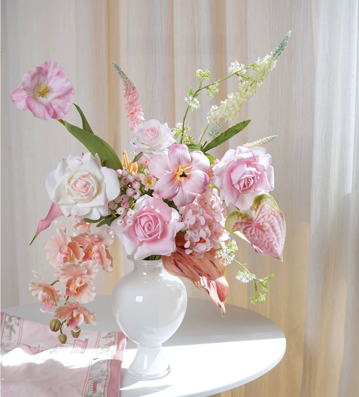 ValarFlower Soft Pink Artificial Flower Arrangement, Romantic Rose Orchid Floral Decor for Wedding and Home VB-302