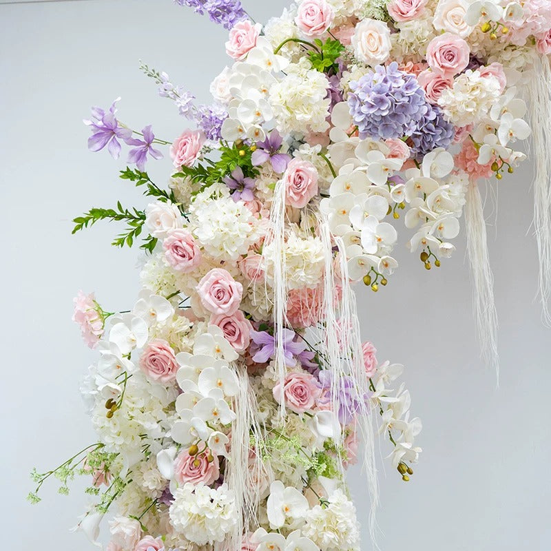 Arche florale élégante en forme de lune pour cérémonie de mariage - Arche de fleurs artificielles pour mariages, événements et occasions spéciales