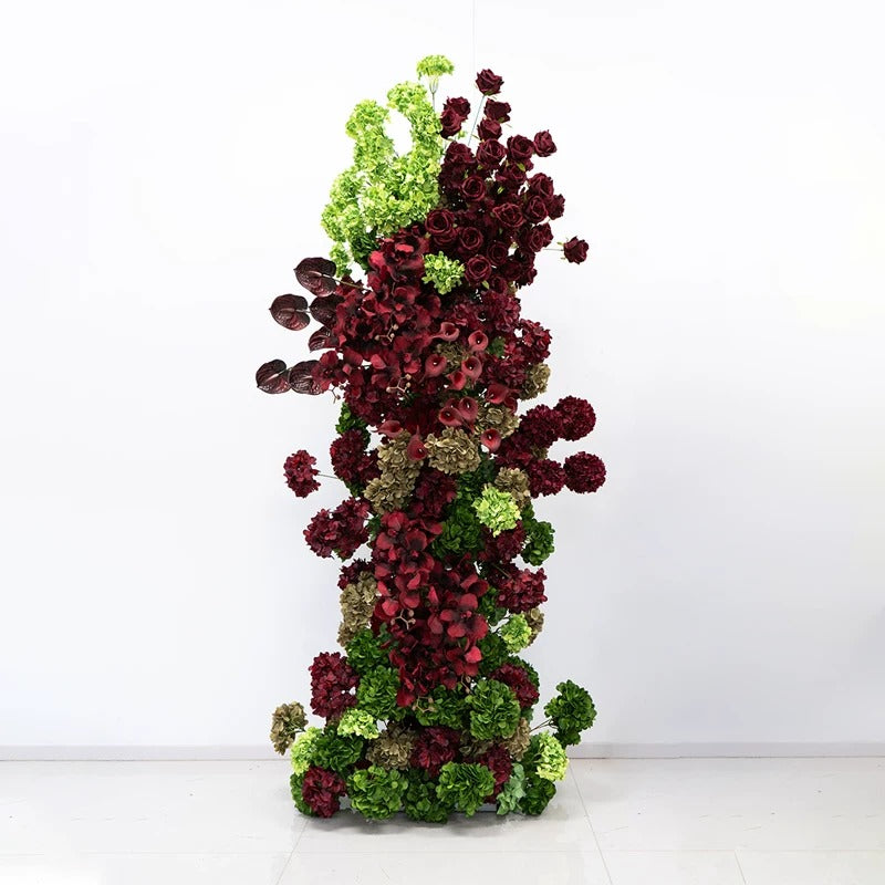 ValarFlower Burgundy Green Floral Column Arrangement, Luxury Rose Hydrangea Flower Installation for Wedding Ceremony and Event Decor VA-418