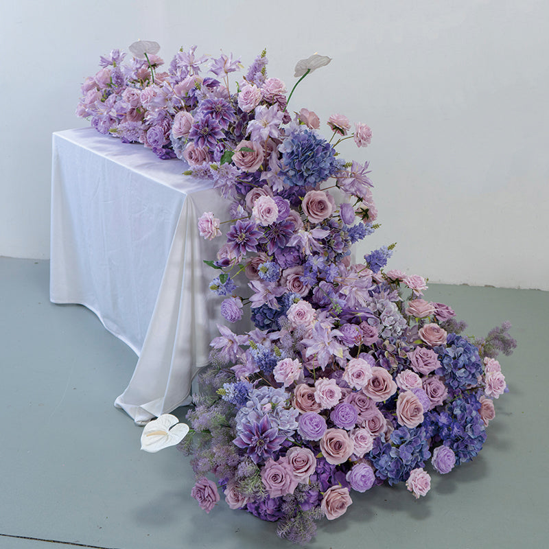 Lavender and Purple Bellflower Wedding Table Runner, Artificial Flower Arrangement, Reception Decor & Event Display FA-224