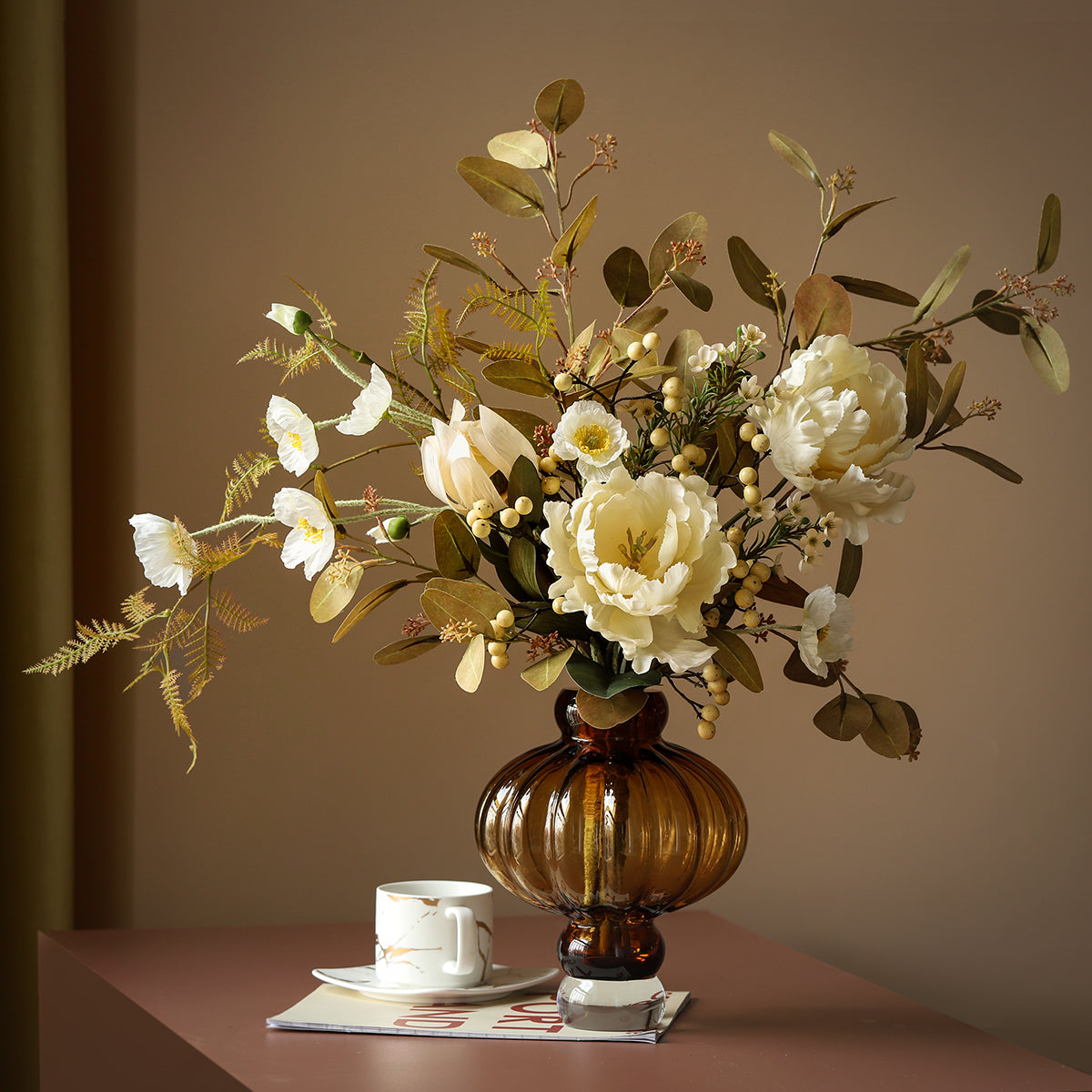 Vintage-Inspired Silk Flower Arrangement | Elegant Faux Floral Décor for Event and Home Styling VB-107 (Without Vase)