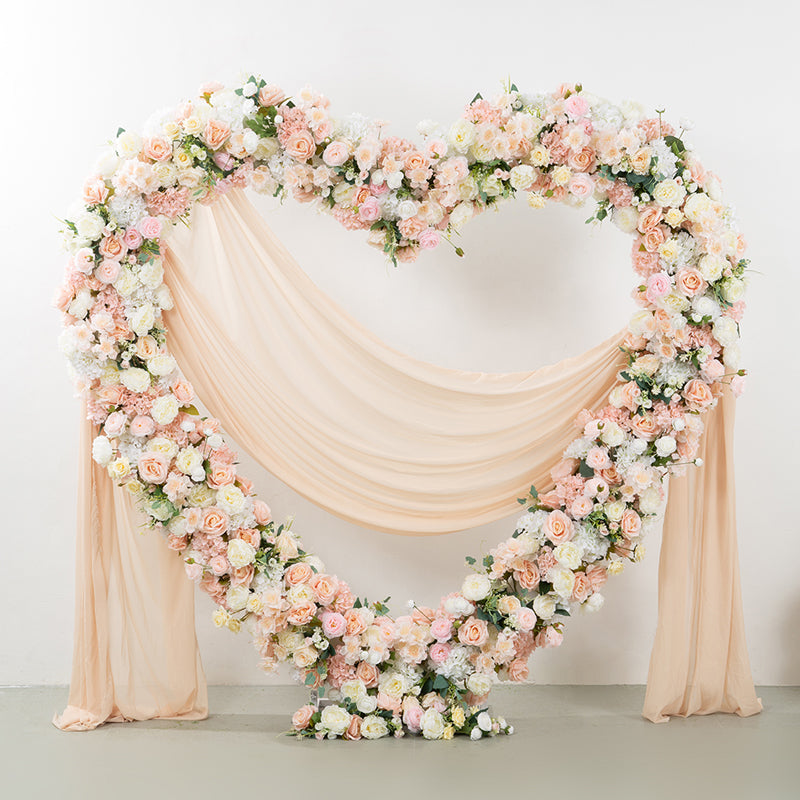 Luxury 5D Pink Heart-Shaped Floral Wedding Backdrop, Artificial Flower Arrangement Decor, Romantic Flower Arch Stand HA-401