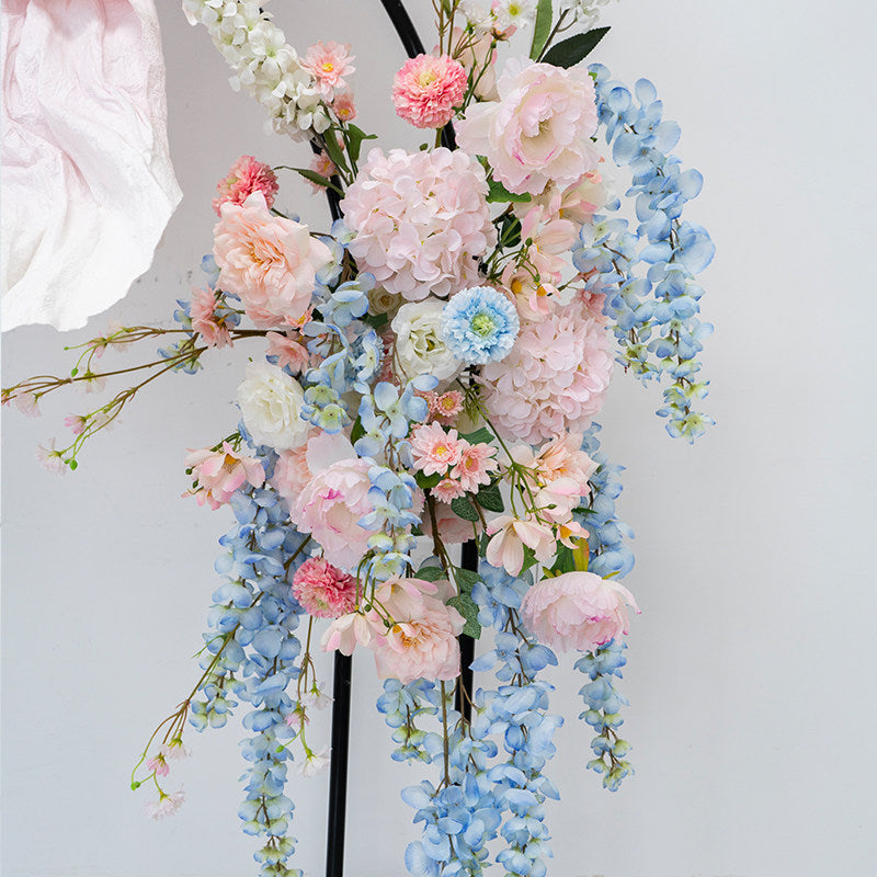 ValarFlower Luxury Artificial Wedding Arch Floral Installation, Pastel Pink & Blue Faux Flower Ceremony Backdrop, Garden Party Decor, Event Entrance Decoration with Floral Arrangements FA-358