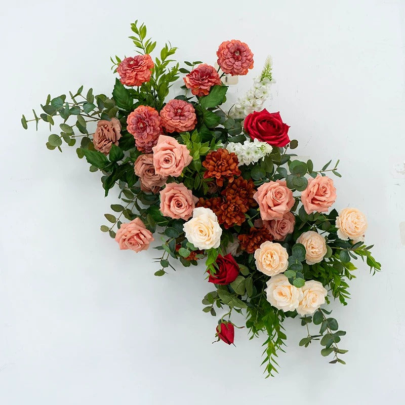 ValarFlower Red Peach Artificial Floral Arrangement Set, Garden Style Wedding Backdrop Decor with Floor Flowers FA-373