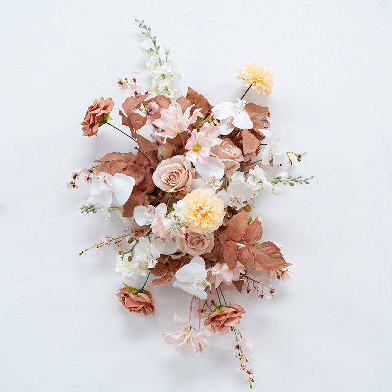 ValarFlower Luxury Peach Floral Wedding Arch Backdrop, Artificial Flower Ceremony Arch with Garden Style Arrangement, Romantic Outdoor Wedding Decor, Engagement Party Entrance Decoration FA-359