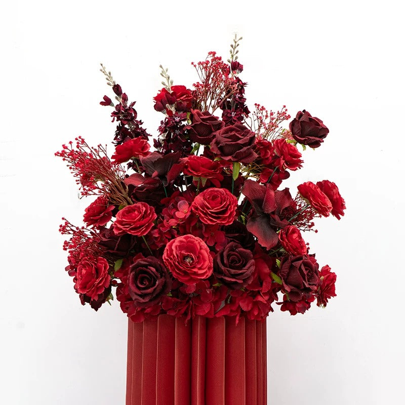 ValarFlower Burgundy Red Artificial Flower Arrangement Set, Luxury Rose Floral Decor for Wedding and Event Styling FA-374