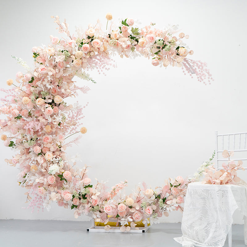 Romantic Crescent Wedding Arch, Artificial Floral Backdrop, Elegant Ceremony Decor & Event Display VA-319