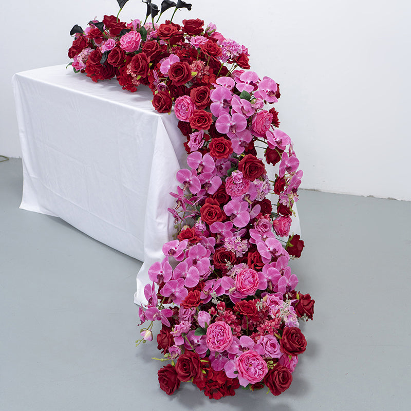 Romantic Red and Pink Floral Wedding Table Runner, Artificial Flower Arrangement, Reception Decor & Event Display FA-217