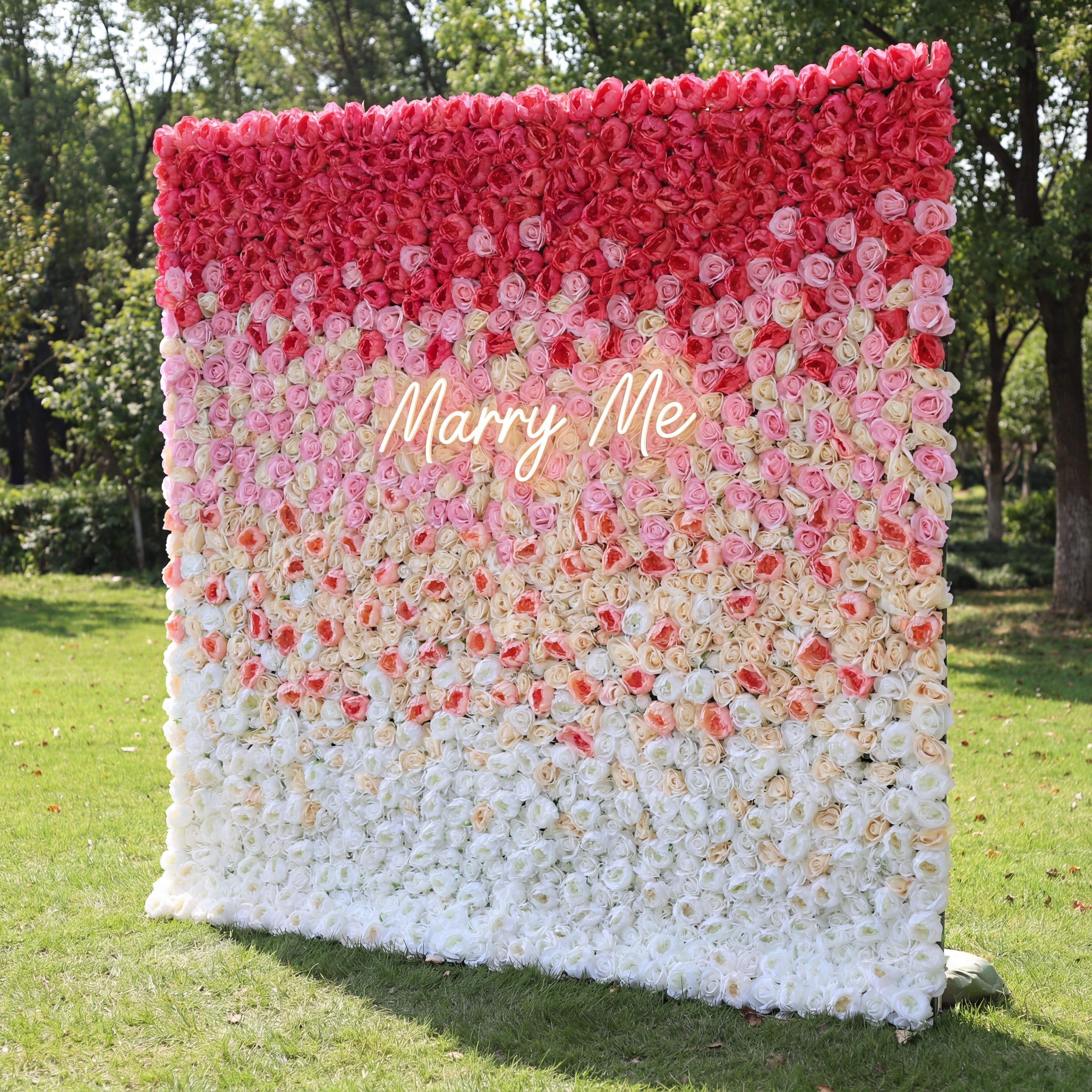 Valar Flowers Roll Up Fabric Artificial Gradient Red to White Flower Wall Wedding Backdrop, Floral Party Decor, Event Photography-VF-035