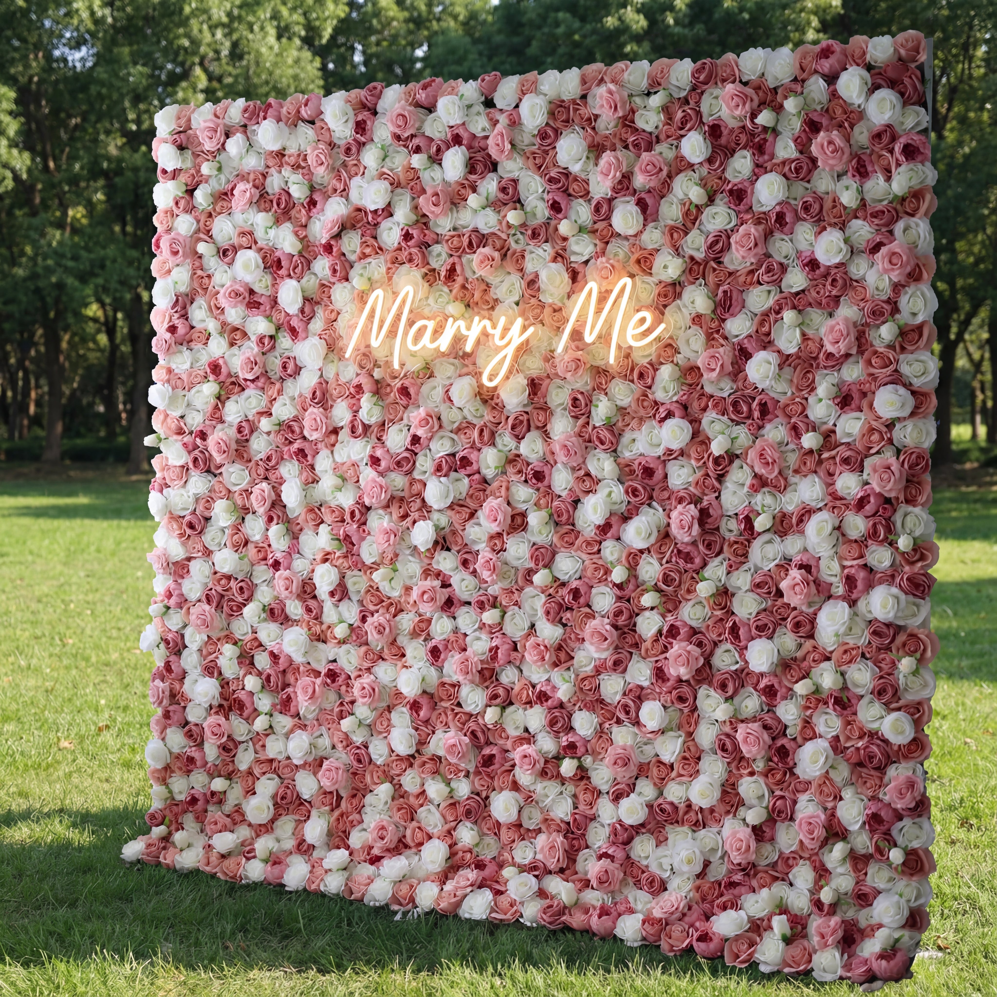 Valar Flowers Roll Up Fabric Artificial Mix Rose Red & White Flower Wall Wedding Backdrop, Floral Party Decor, Event Photography-VF-038