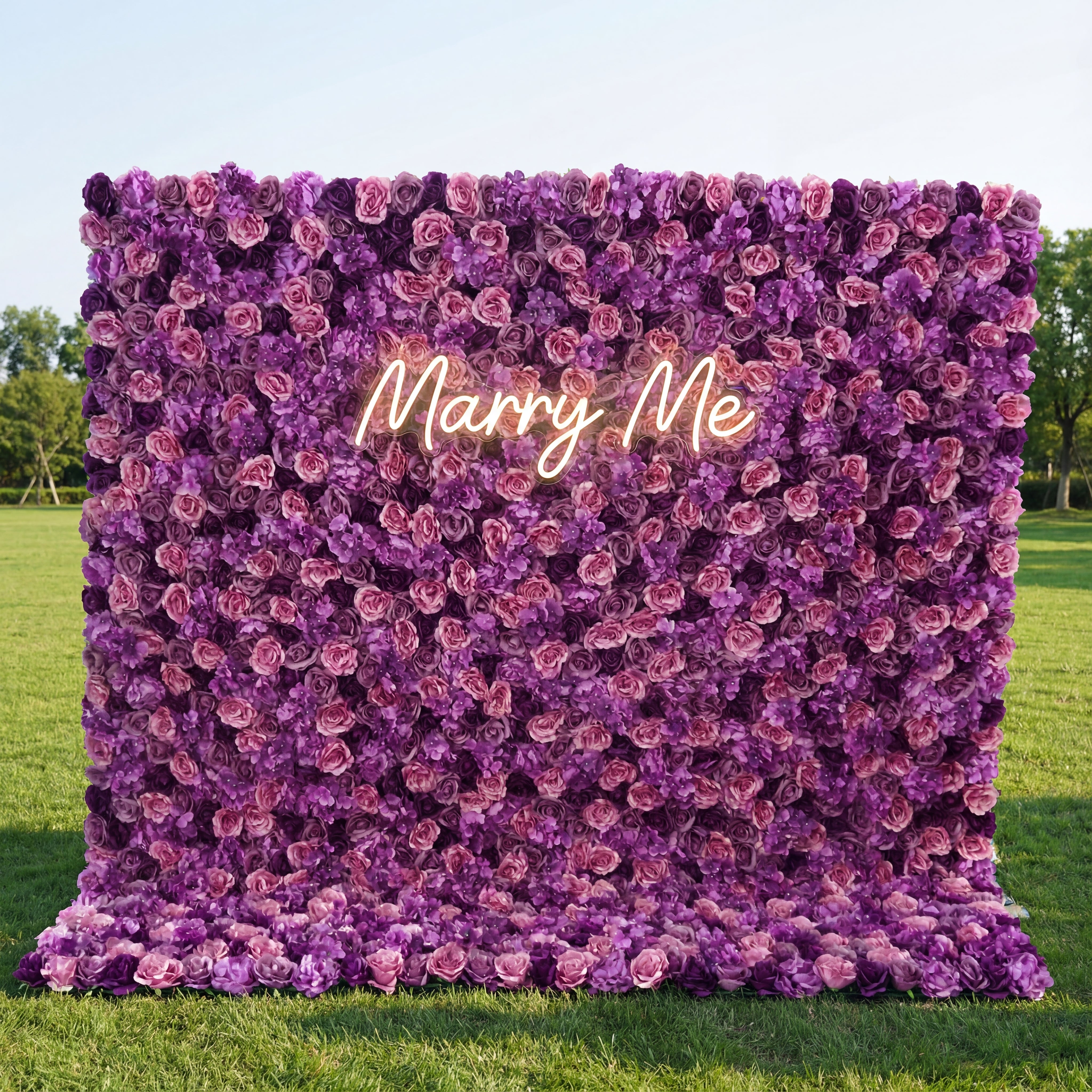 Valar Flowers Roll Up Fabric Artificial Mix Purple Flower Wall Wedding Backdrop, Floral Party Decor, Event Photography-VF-039