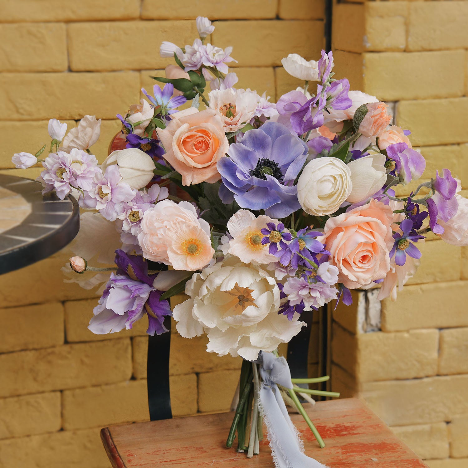 Romantic Garden-Style Artificial Bridal Bouquets | Lifelike Faux Flower Arrangements for Weddings & Home Decor VB-207 (Without Vase)