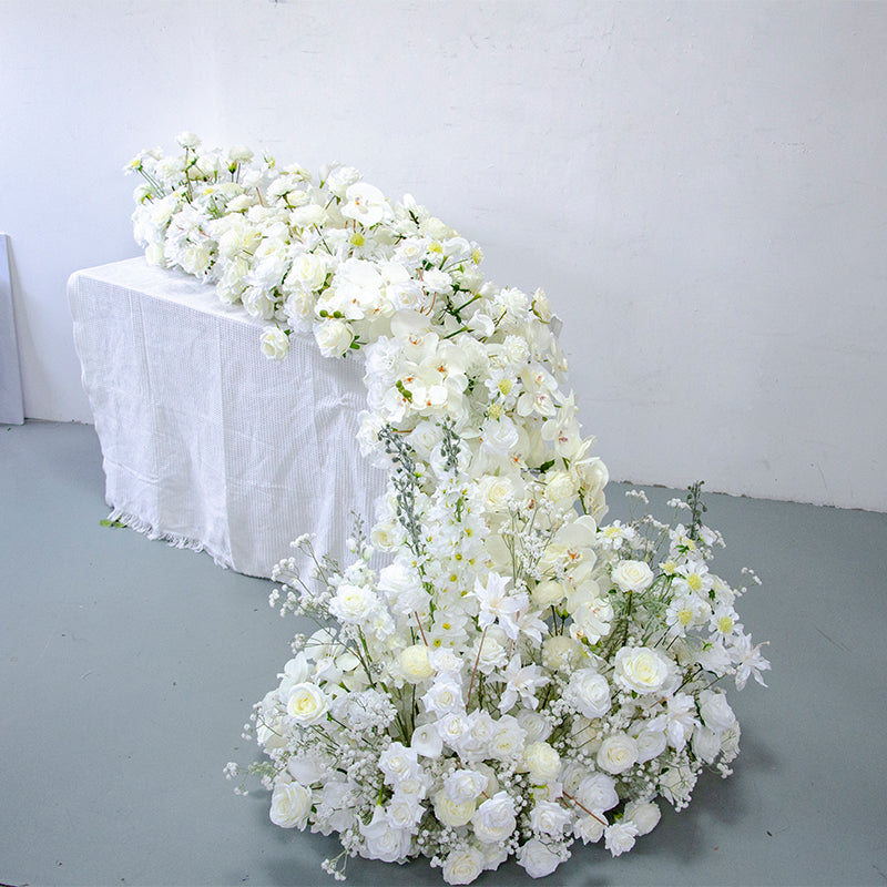 Elegant White Floral Wedding Table Runner, Artificial Flower Arrangement, Reception Decor & Event Display FA-220