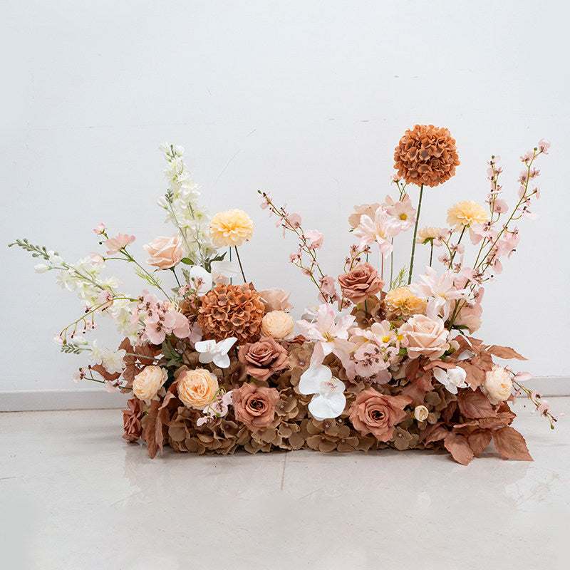ValarFlower Luxury Peach Floral Wedding Arch Backdrop, Artificial Flower Ceremony Arch with Garden Style Arrangement, Romantic Outdoor Wedding Decor, Engagement Party Entrance Decoration FA-359