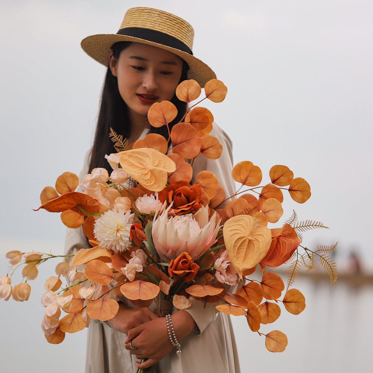 Fall Wedding Centerpiece in Warm Tones | Perfect Silk Floral Arrangement for Home, Living Room & Event Décor VB-101 (Without Vase)