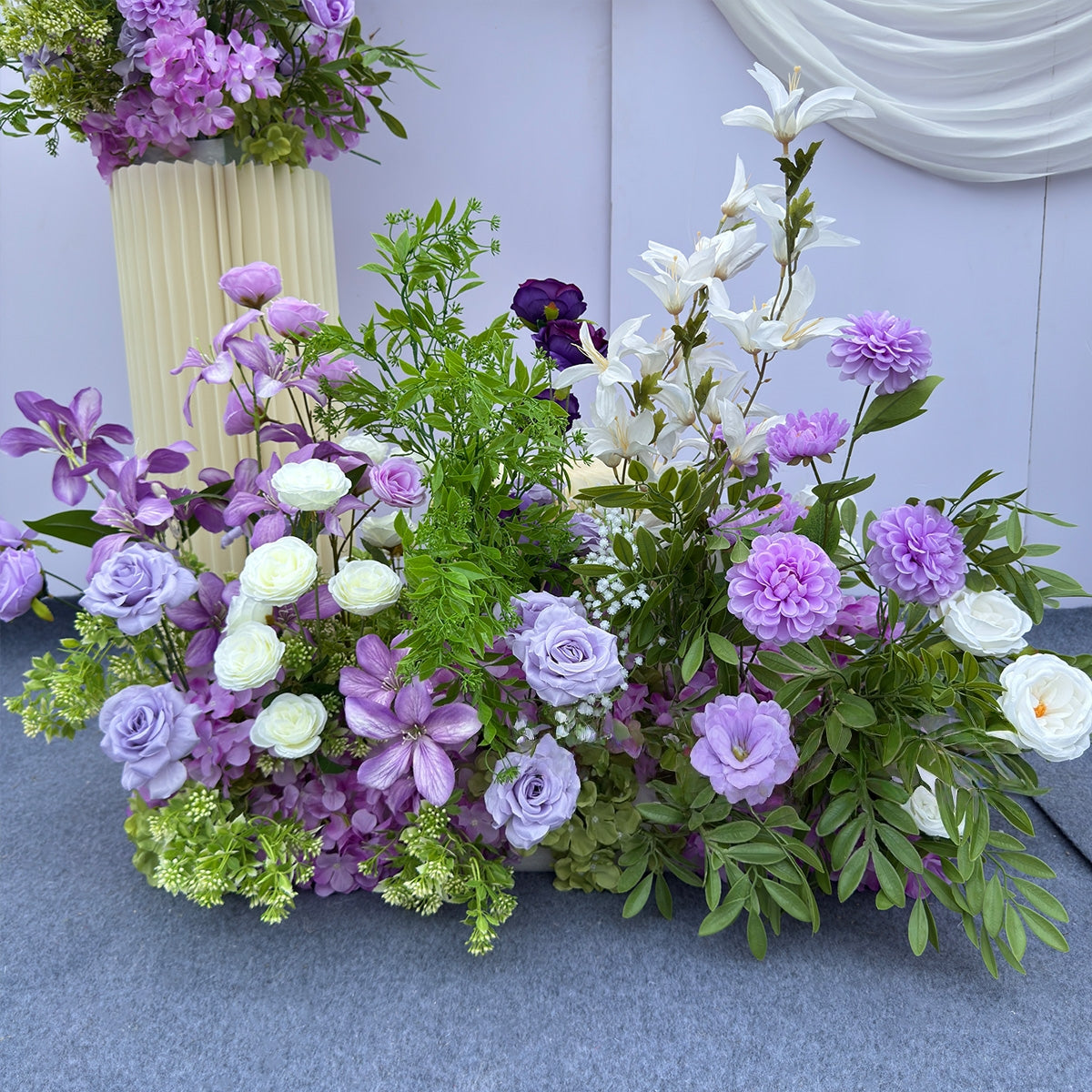 Valar Flower Light Lavender Aisle Floral Runner — Austin Roses & Faux Orchids Wedding Ceremony Decor WF-116