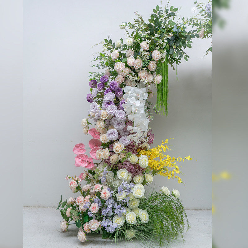 Arche florale élégante en forme de lune pour cérémonie de mariage - Arche de fleurs artificielles pour mariages, événements et occasions spéciales