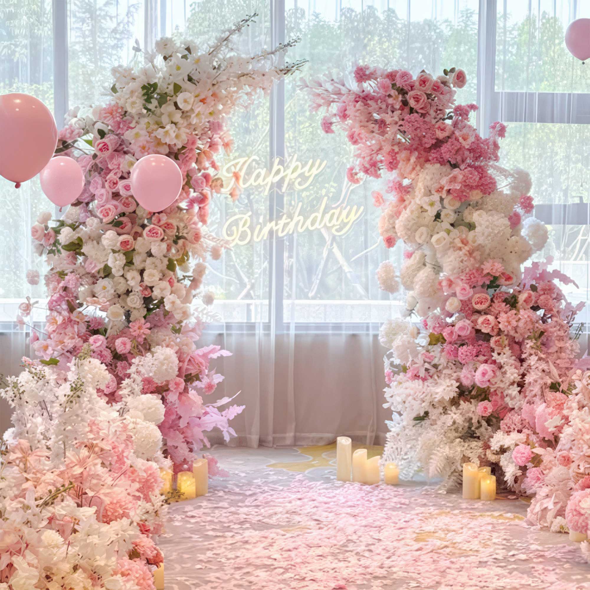 Valar Flower Wedding Moon Shaped Floral Arch - Stunning Artificial Flower Arrangement Backdrop VA-102