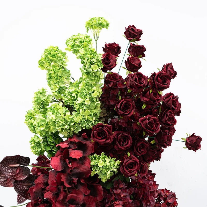 ValarFlower Burgundy Green Floral Column Arrangement, Luxury Rose Hydrangea Flower Installation for Wedding Ceremony and Event Decor VA-418