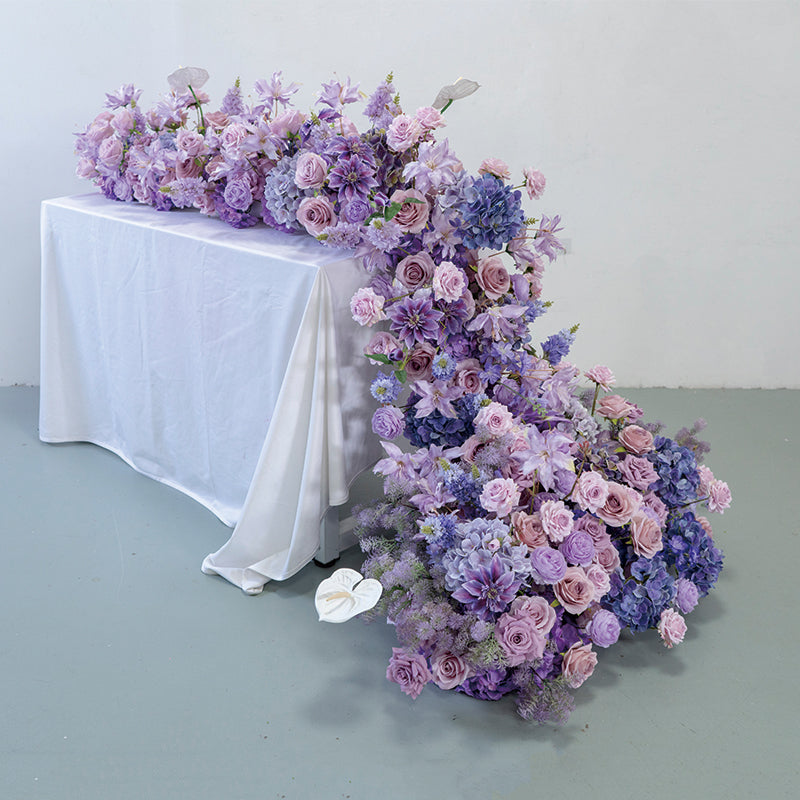 Lavender and Purple Bellflower Wedding Table Runner, Artificial Flower Arrangement, Reception Decor & Event Display FA-224