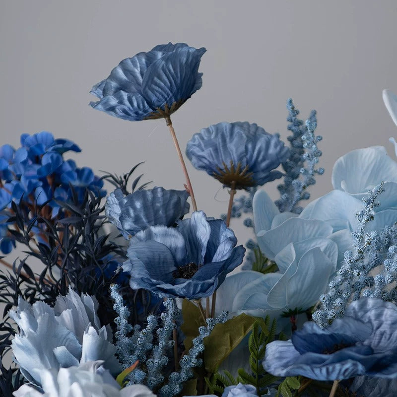 ValarFlower Dusty Blue Artificial Flower Arrangement, Elegant Vase Floral Decor with Roses, Hydrangeas and Orchids VB-273