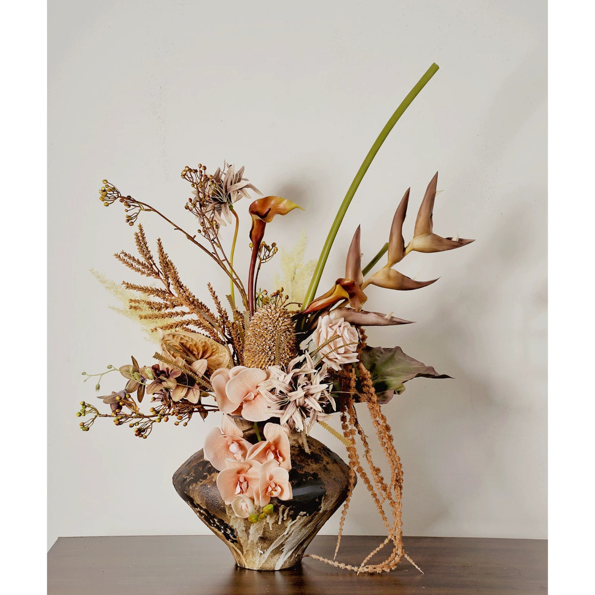 ValarFlower Neutral Beige Artificial Flower Arrangement, Wabi Sabi Orchid Floral Decor for Home and Event Styling VB-290
