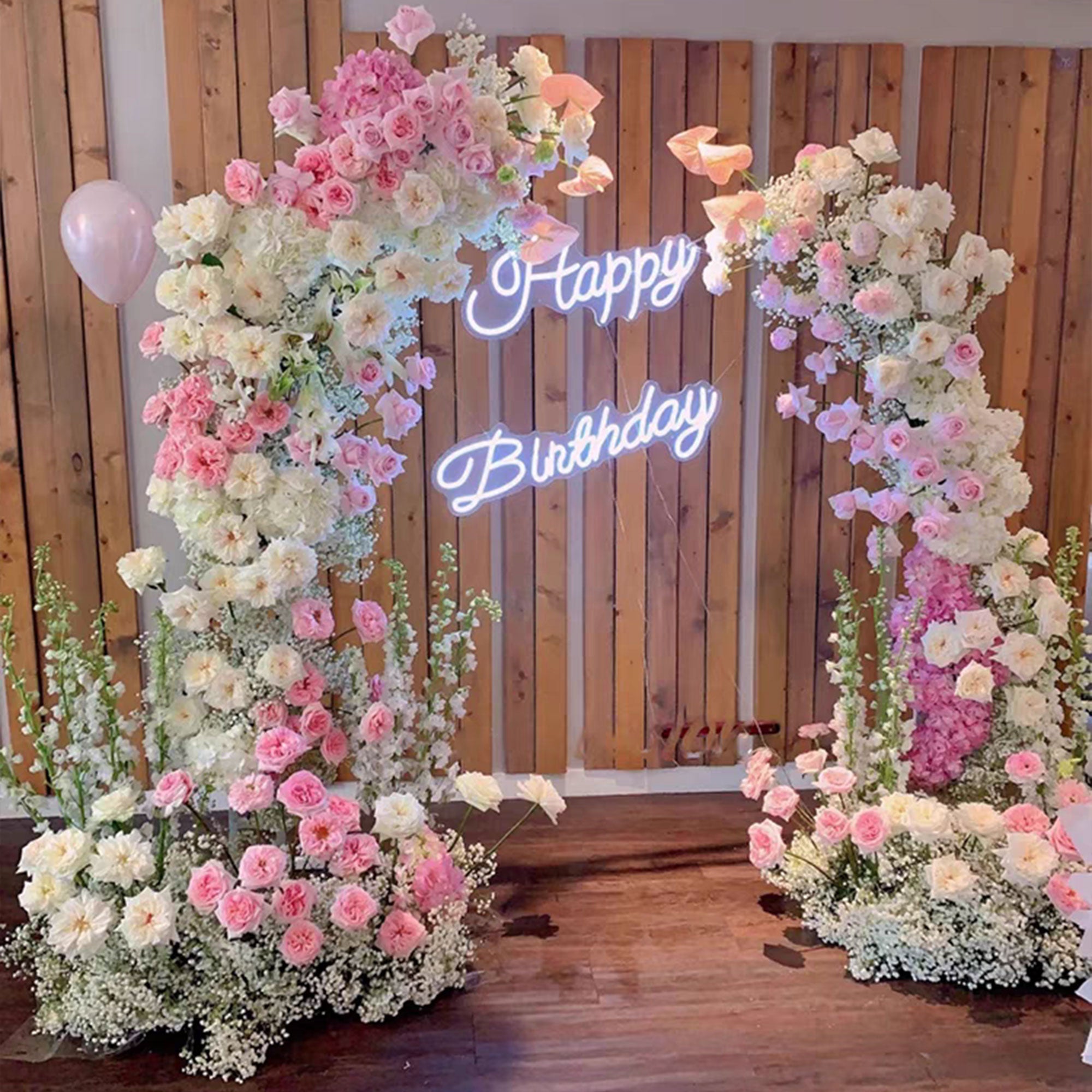 Valar Flower Wedding Moon Shaped Floral Arch 6*7ft - Stunning Pink Color Artificial Flower Arrangement Backdrop VA-104