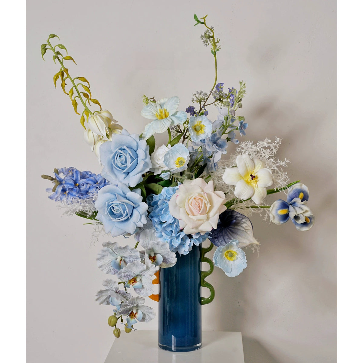 ValarFlower Dusty Blue Artificial Flower Arrangement, Elegant Orchid Rose Floral Decor for Wedding and Home VB-291