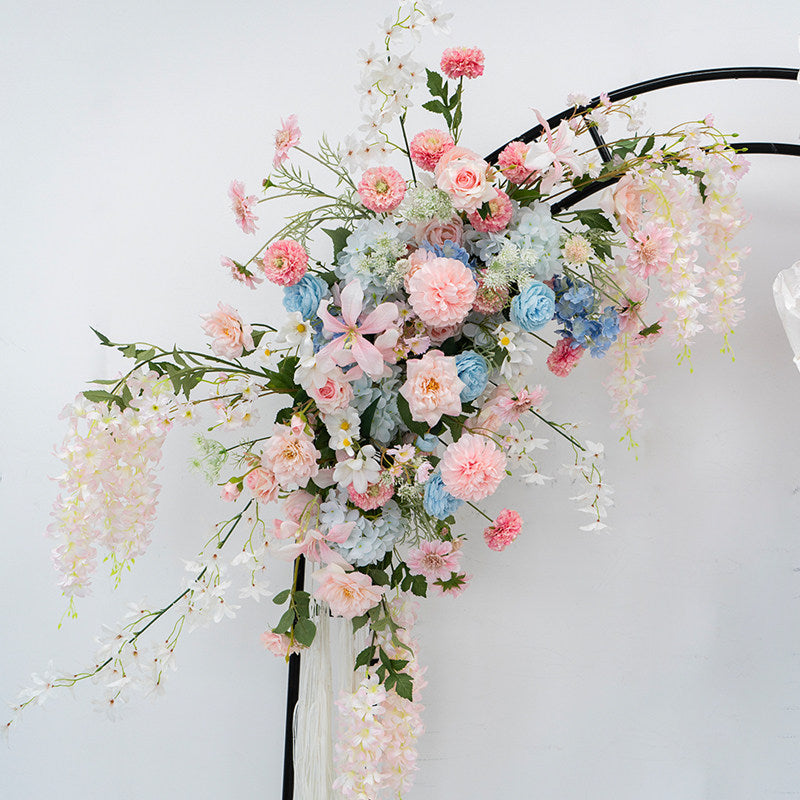 ValarFlower Luxury Artificial Wedding Arch Floral Installation, Pastel Pink & Blue Faux Flower Ceremony Backdrop, Garden Party Decor, Event Entrance Decoration with Floral Arrangements FA-358