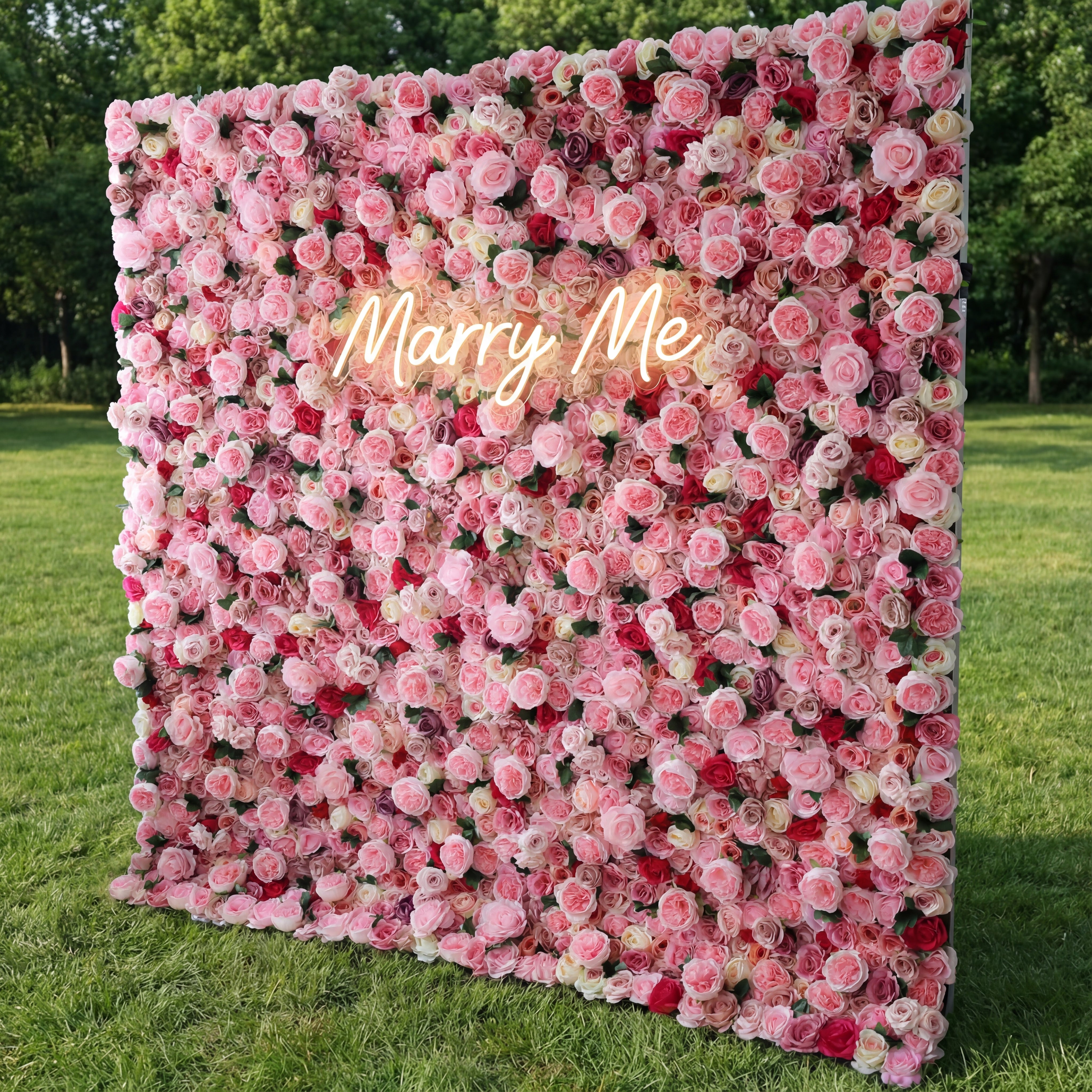 Valar Flowers Roll Up Fabric Artificial Mix Rose Red and Pink Flower Wall Wedding Backdrop, Floral Party Decor, Event Photography-VF-041