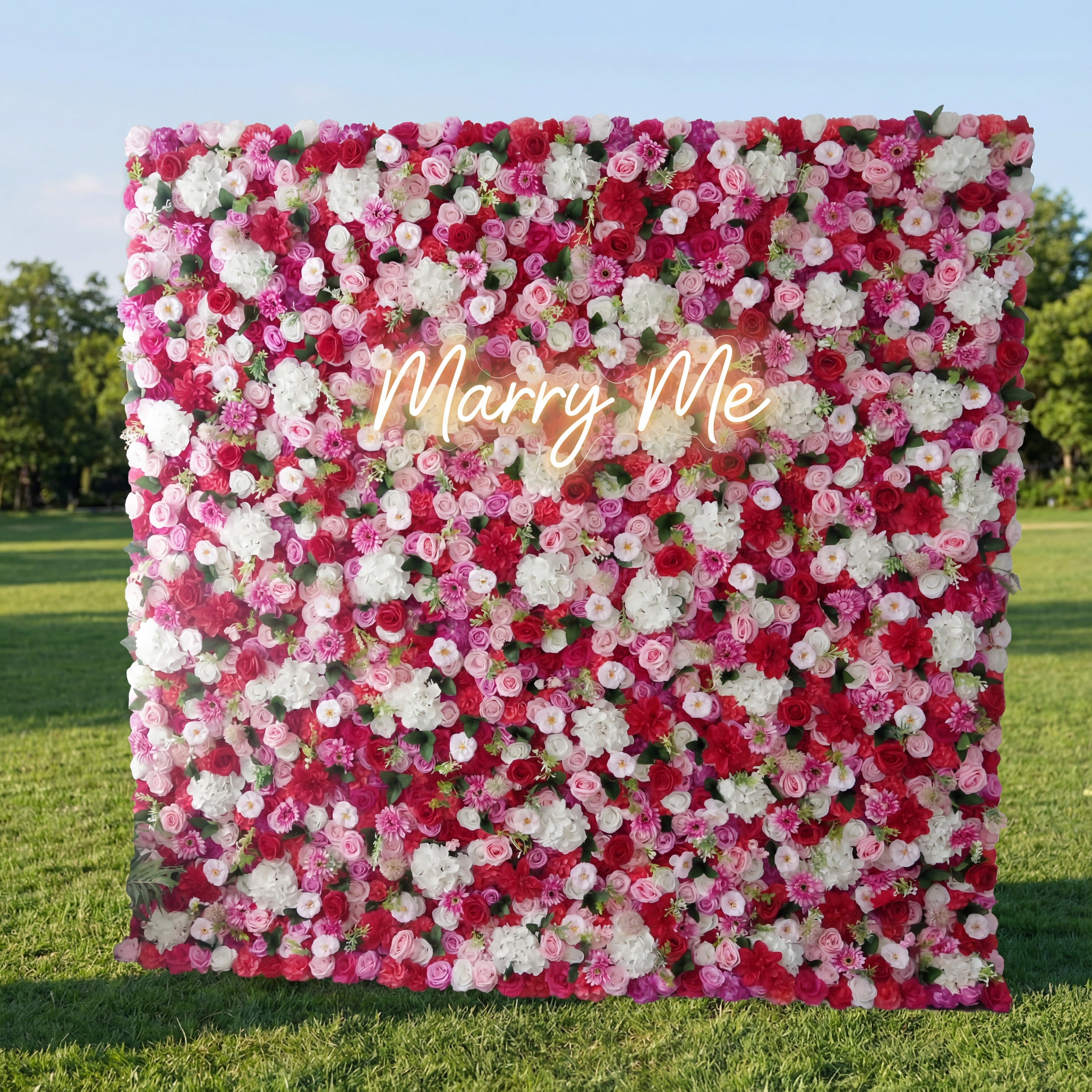 Valar Flowers Roll Up Fabric Artificial Mix Rose Red White and Pink Flower Wall Wedding Backdrop, Floral Party Decor, Event Photography-VF-042